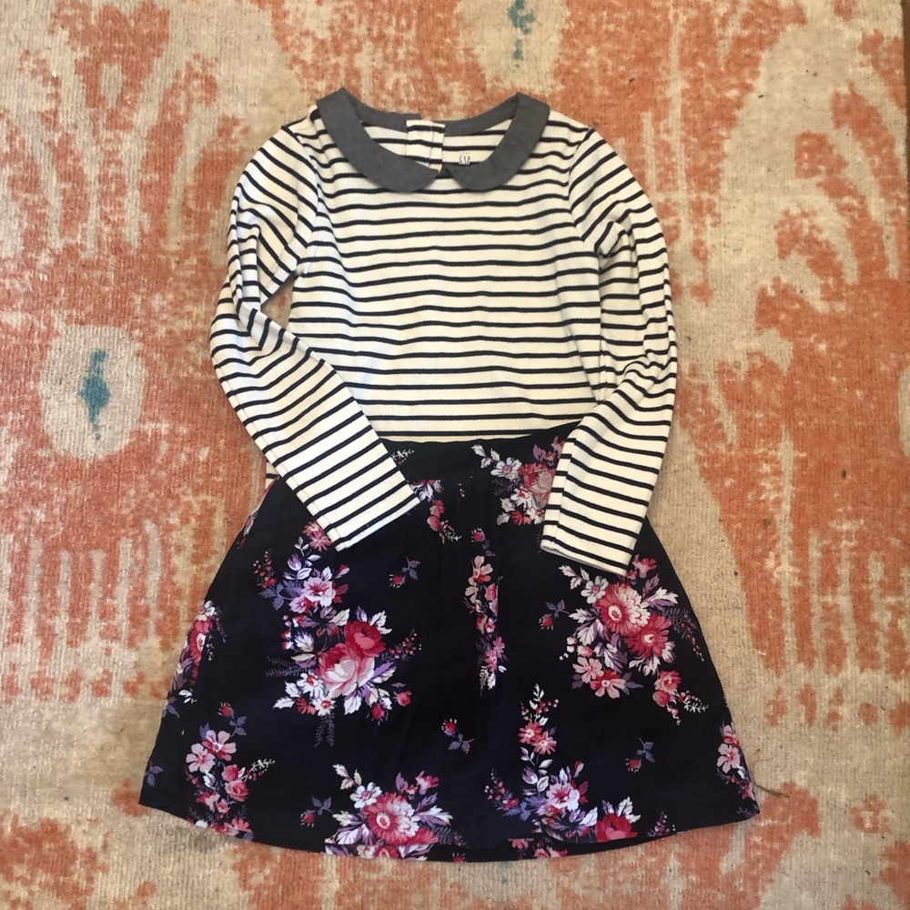 Gap Girls striped collar top and corduroy skirt. Size 5